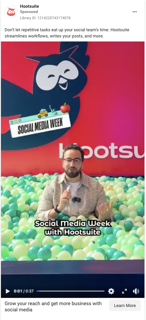 Moment-based video Facebook ad example from Hootsuite. 
