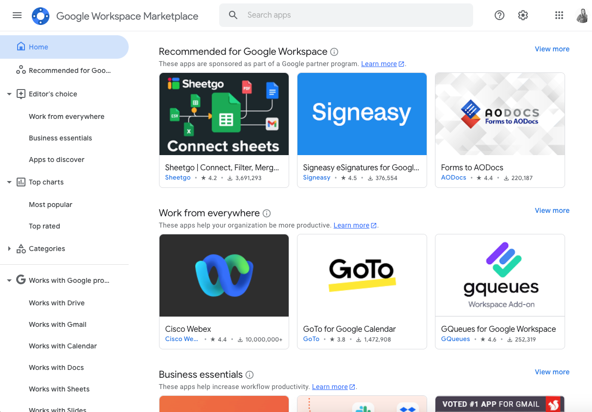 Screenshot of the Google Workspace Marketplace