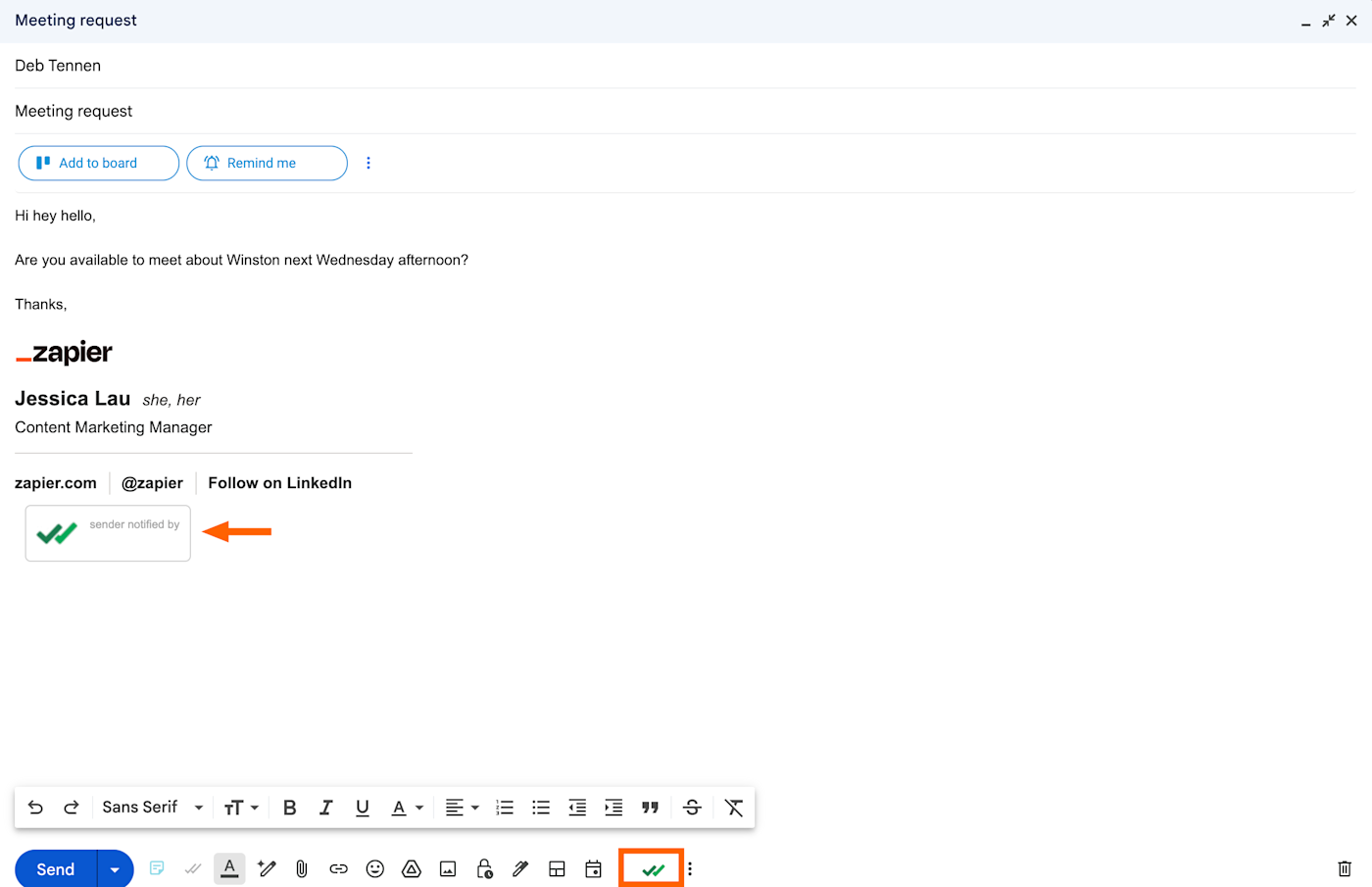 Mail Tracker icon in a Gmail message. 