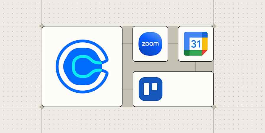 Hero image with the Calendly logo connected to the Zoom, Google Calendar, and Trello logos