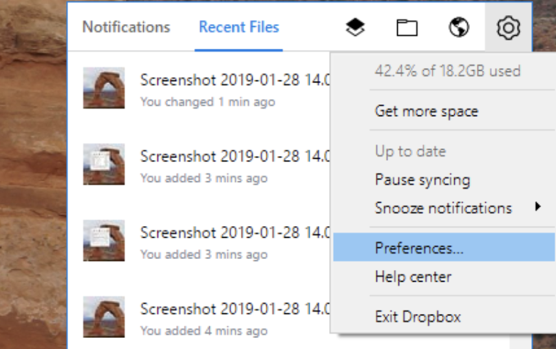 Dropbox preferences