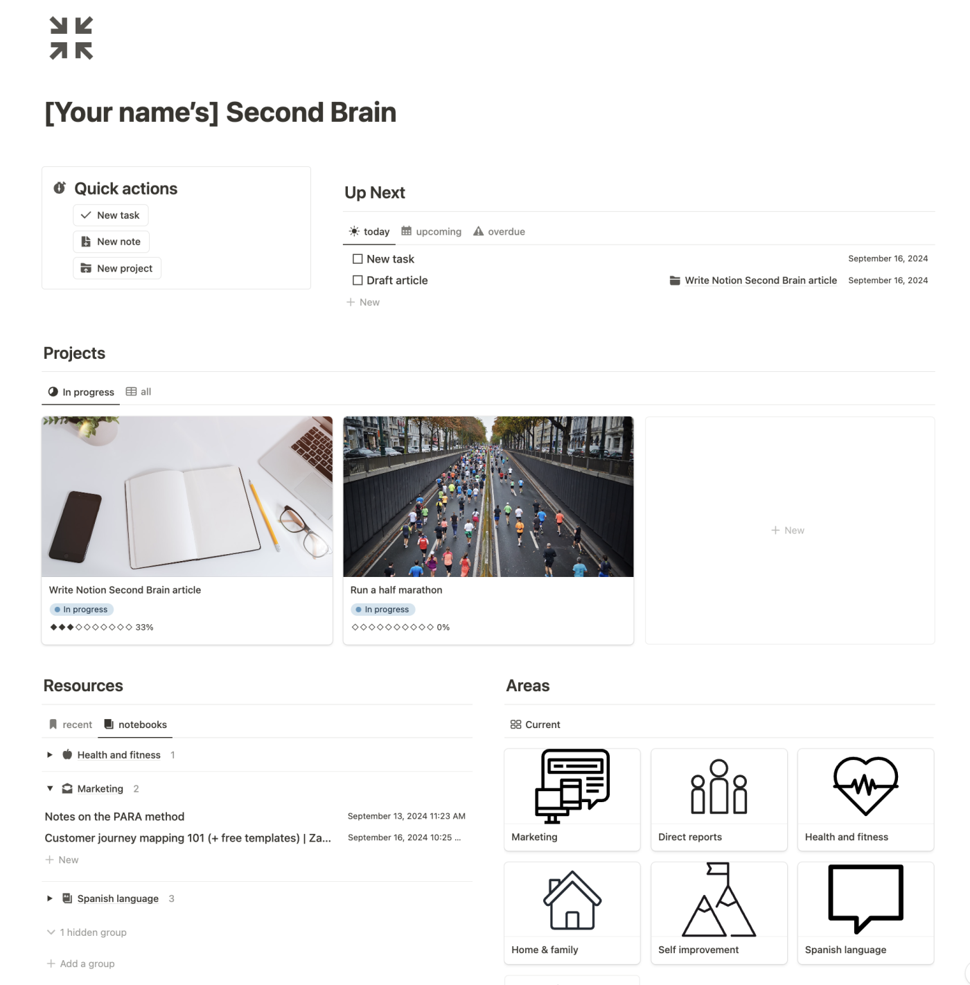 My Notion second brain template dashboard.