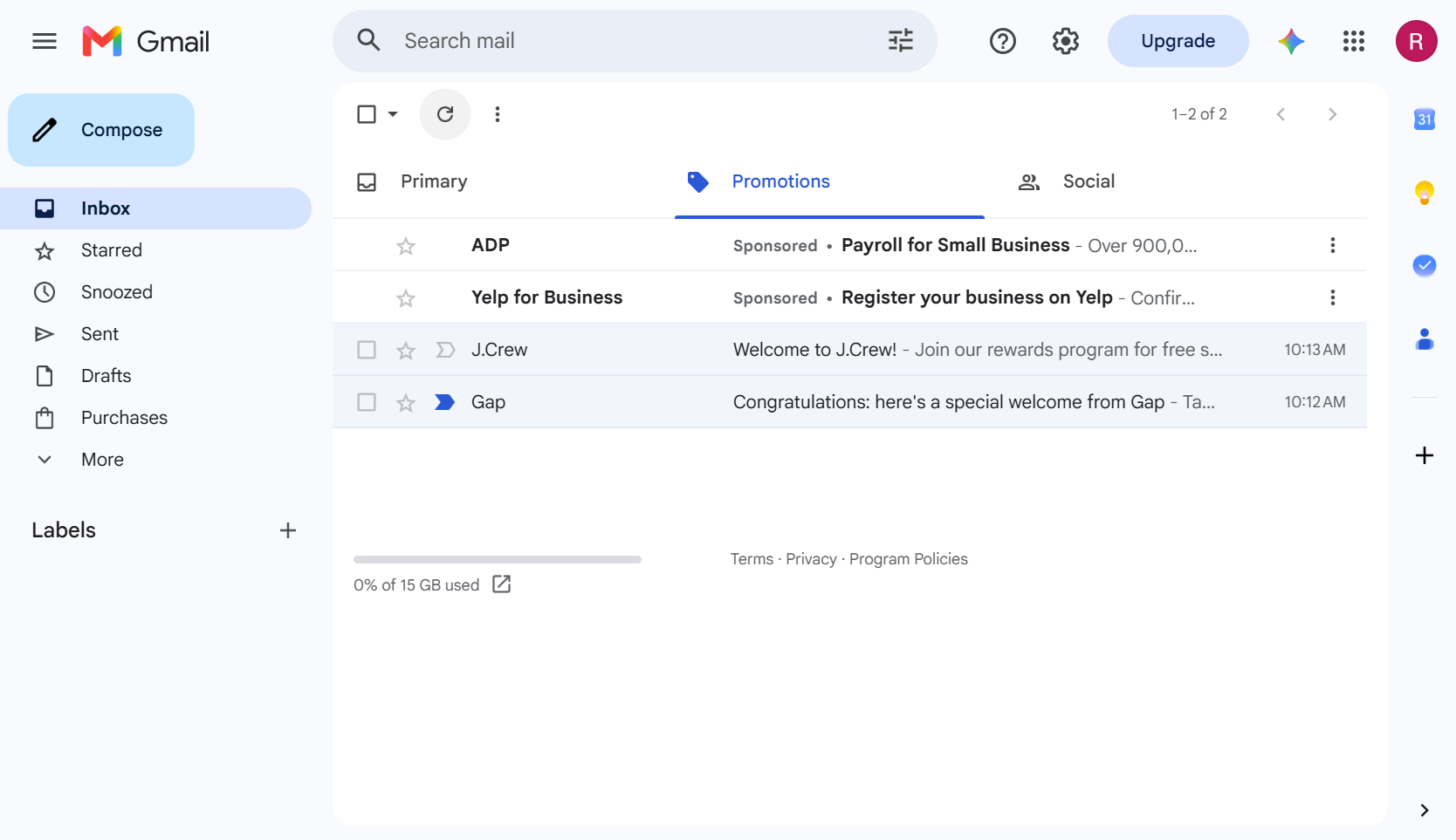 Ads in Gmail under Promotions