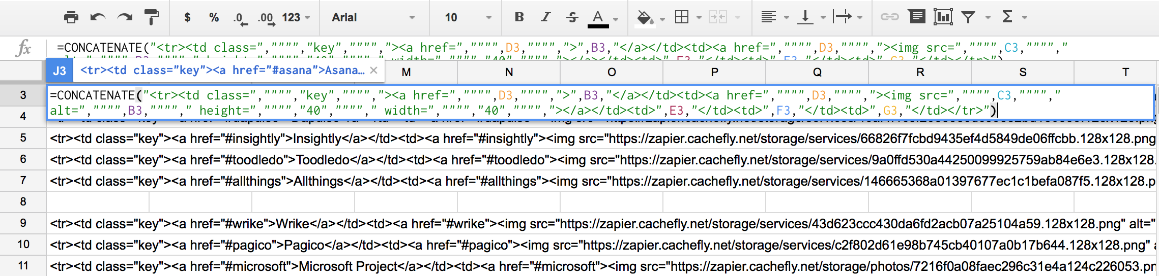 HTML table from Google Sheets