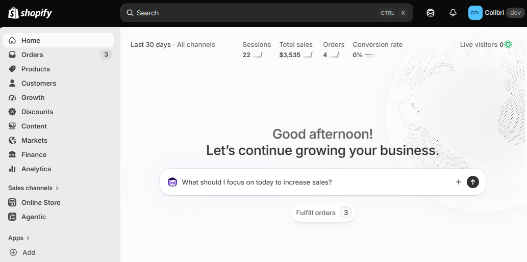 Sidekick input field in the Shopify admin area