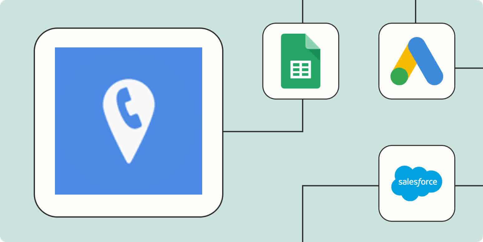 A hero image of the CallRail app logo connected to other app logos on a light blue background.