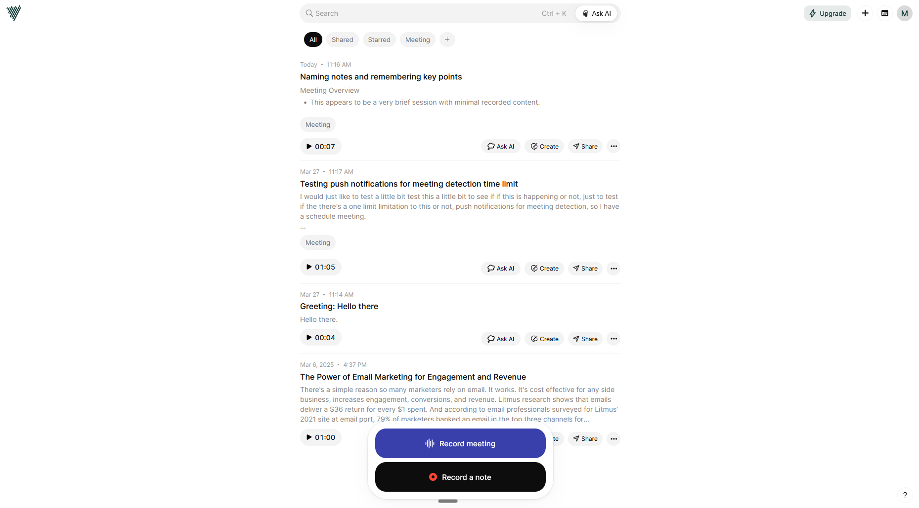 Voicenotes, our pick for the best transcription app for multi-device use
