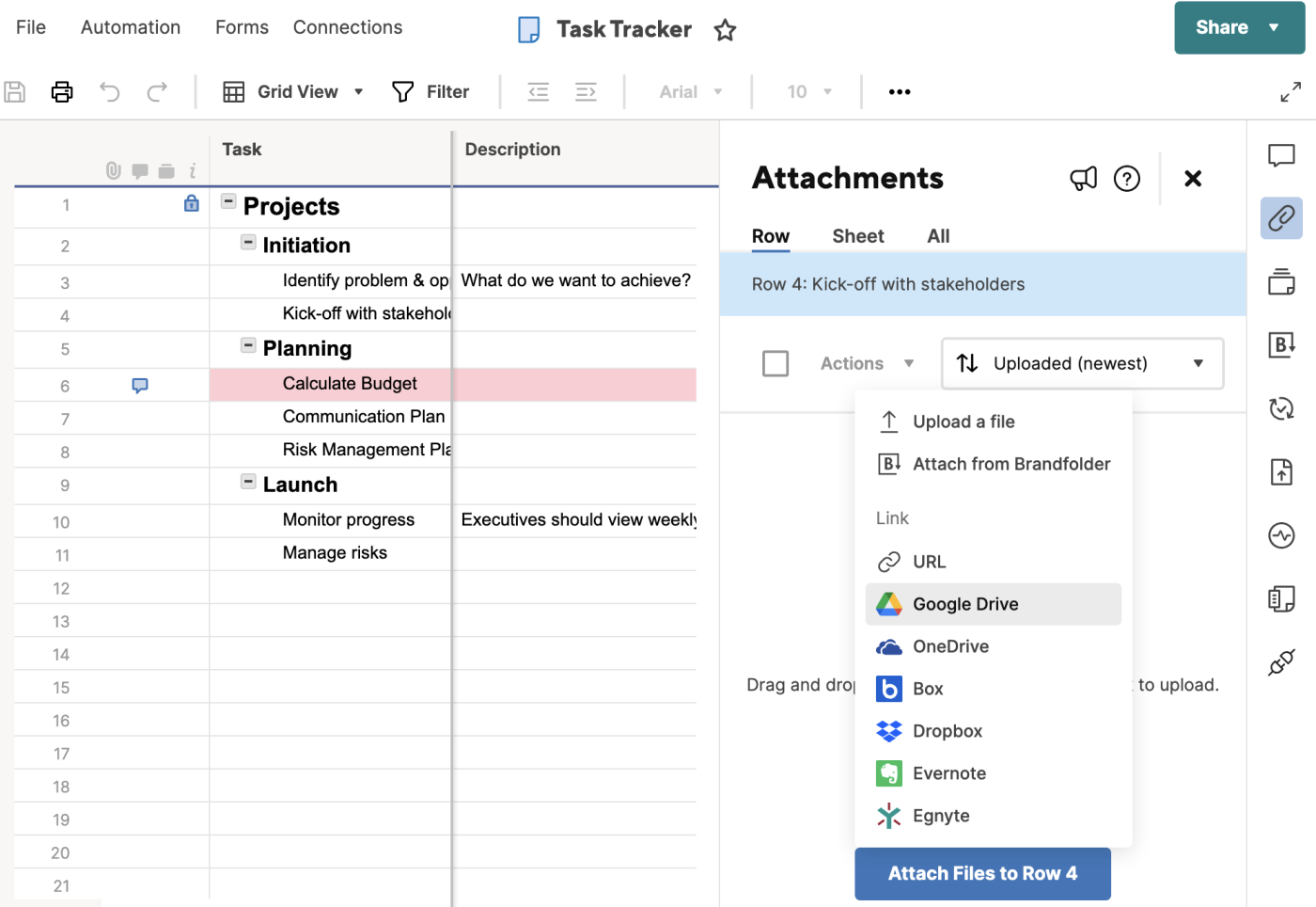 Attaching a Google Drive file to a record directly in Smartsheet