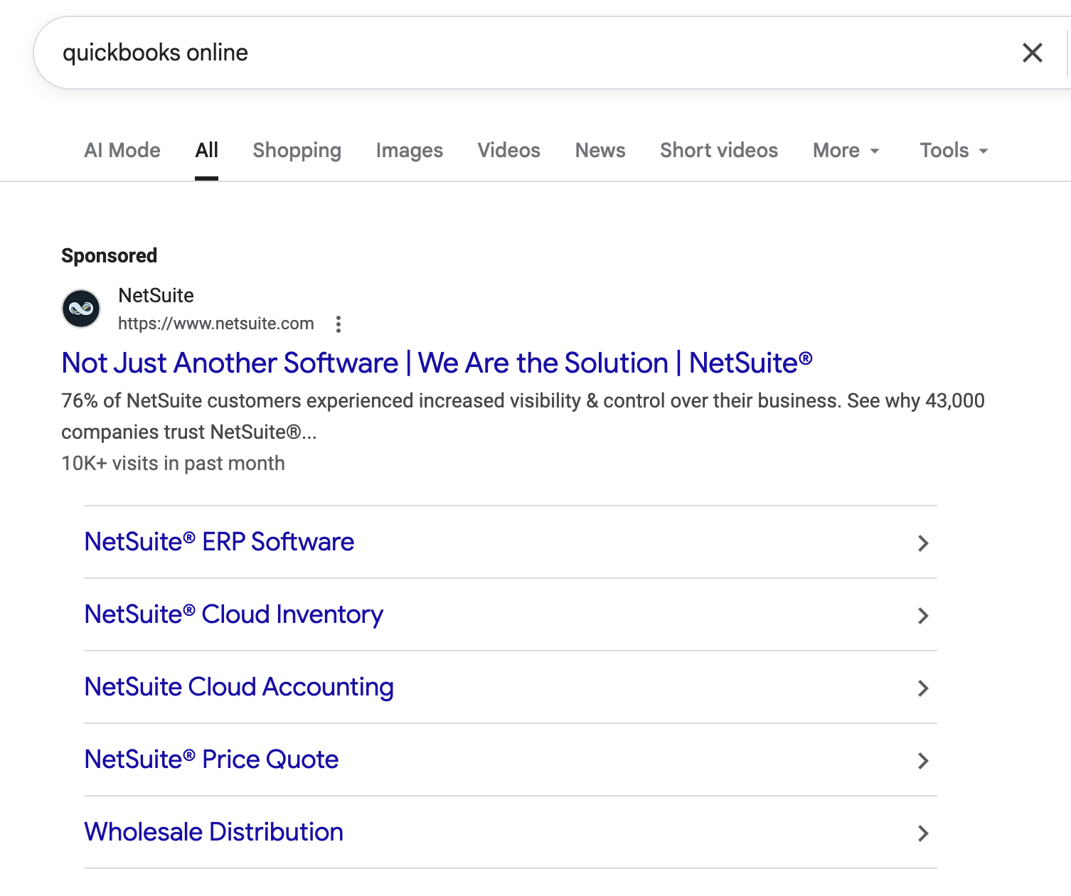 Google Ad example of stealing competitor traffic