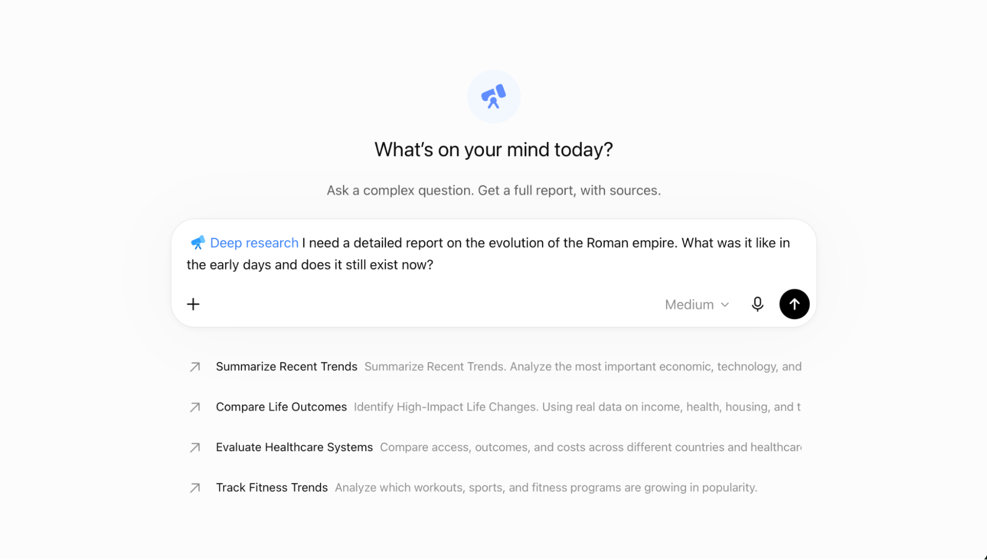 The Deep Research options in ChatGPT
