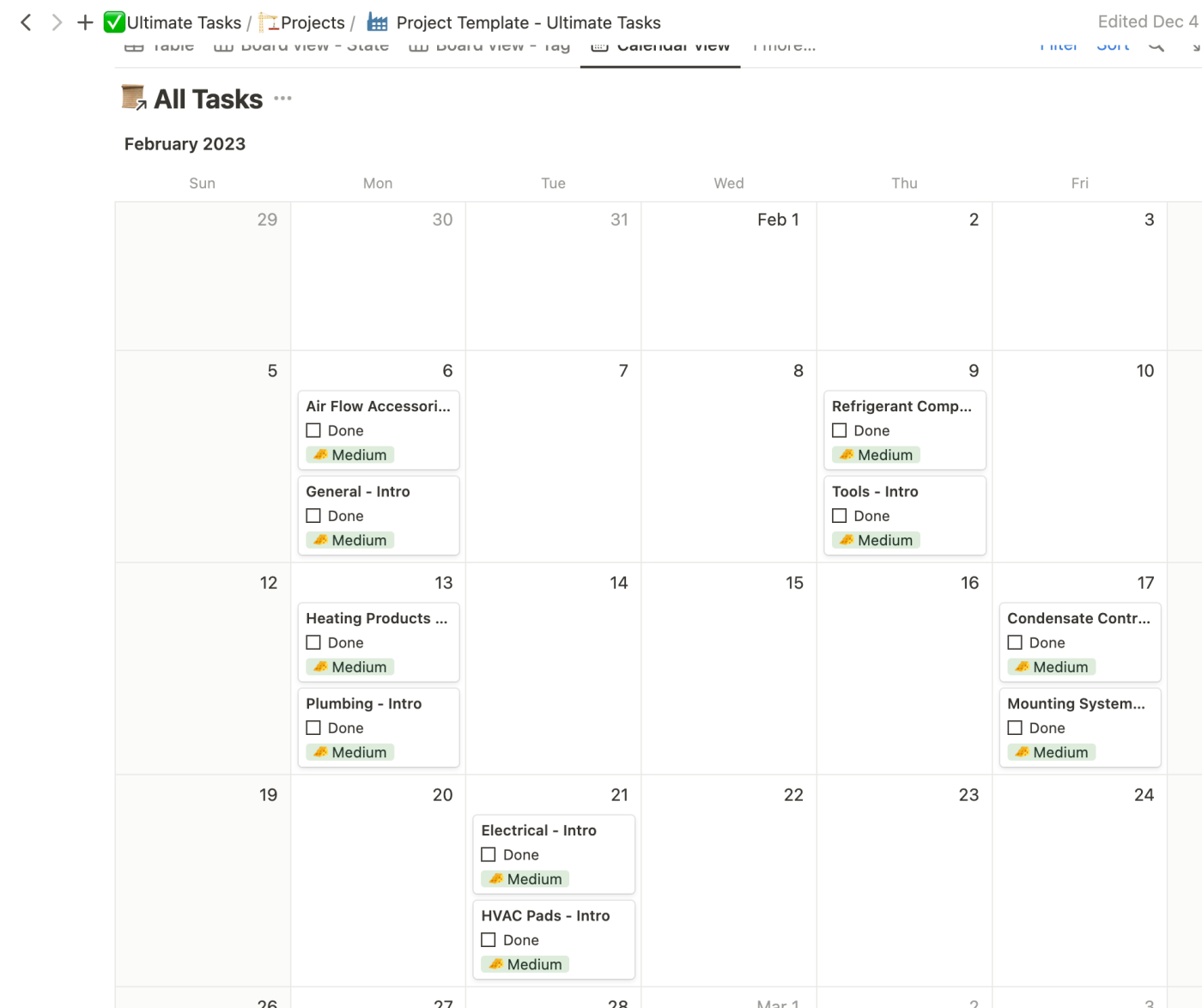 The calendar view in Notion