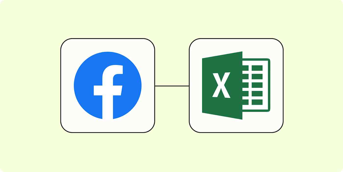 The Facebook Lead Ads app logo connected to the Excel app logo on a light yellow background.