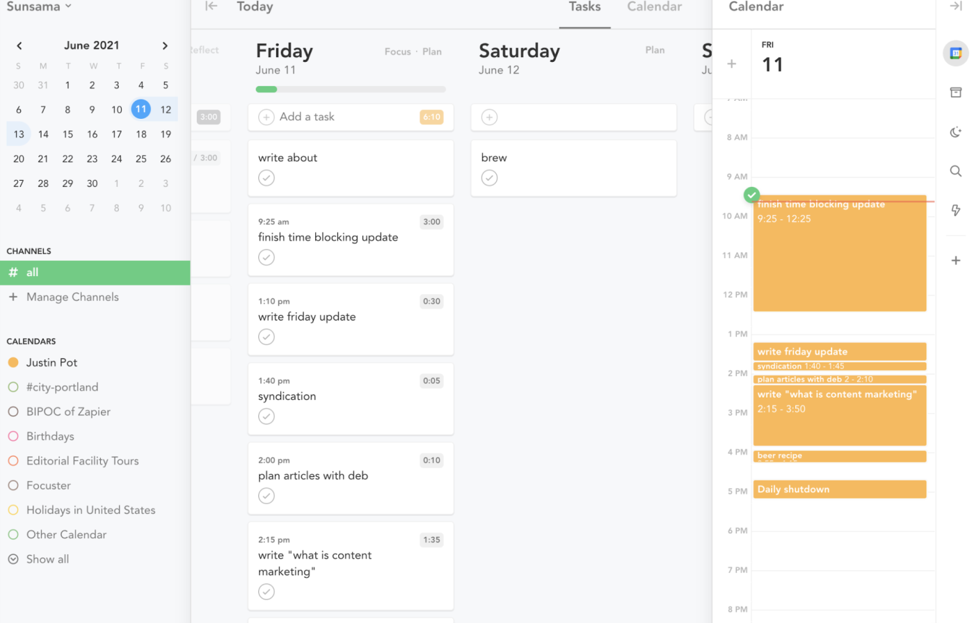Sunsama, our pick for the best time blocking app for daily planning