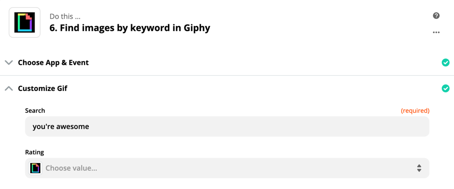 Choose the keyword to search in Giphy.