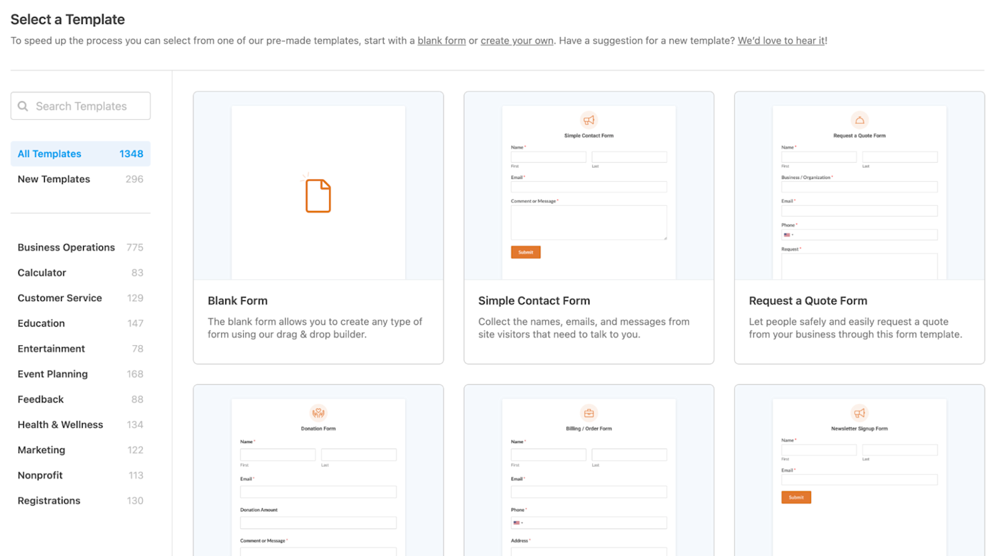 WPForms templates