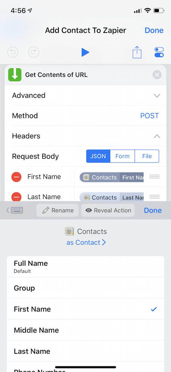 Add Get Contents of URL for Zapier iOS Shortcuts
