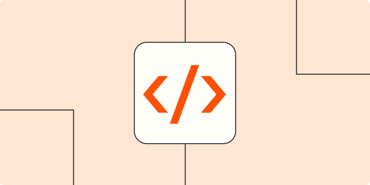 A hero image with the Code by Zapier app logo on a light orange background.
