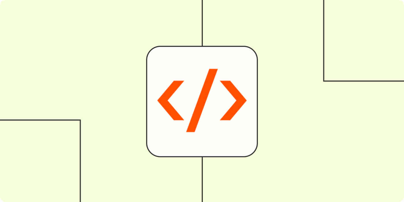 A hero image with the Code by Zapier app logo on a light orange background.