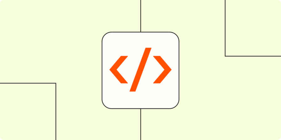 A hero image with the Code by Zapier app logo on a light orange background.