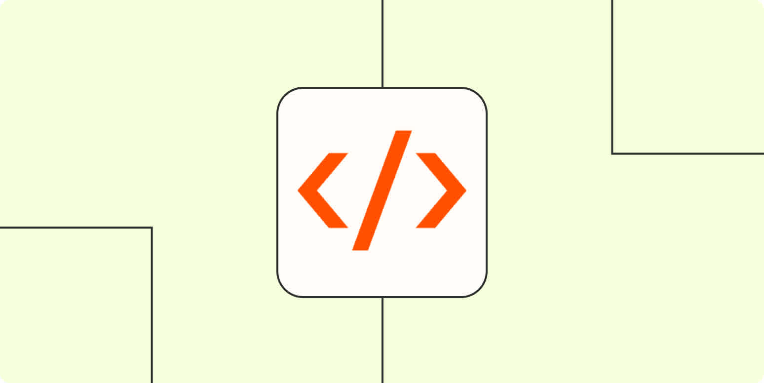 A hero image with the Code by Zapier app logo on a light orange background.