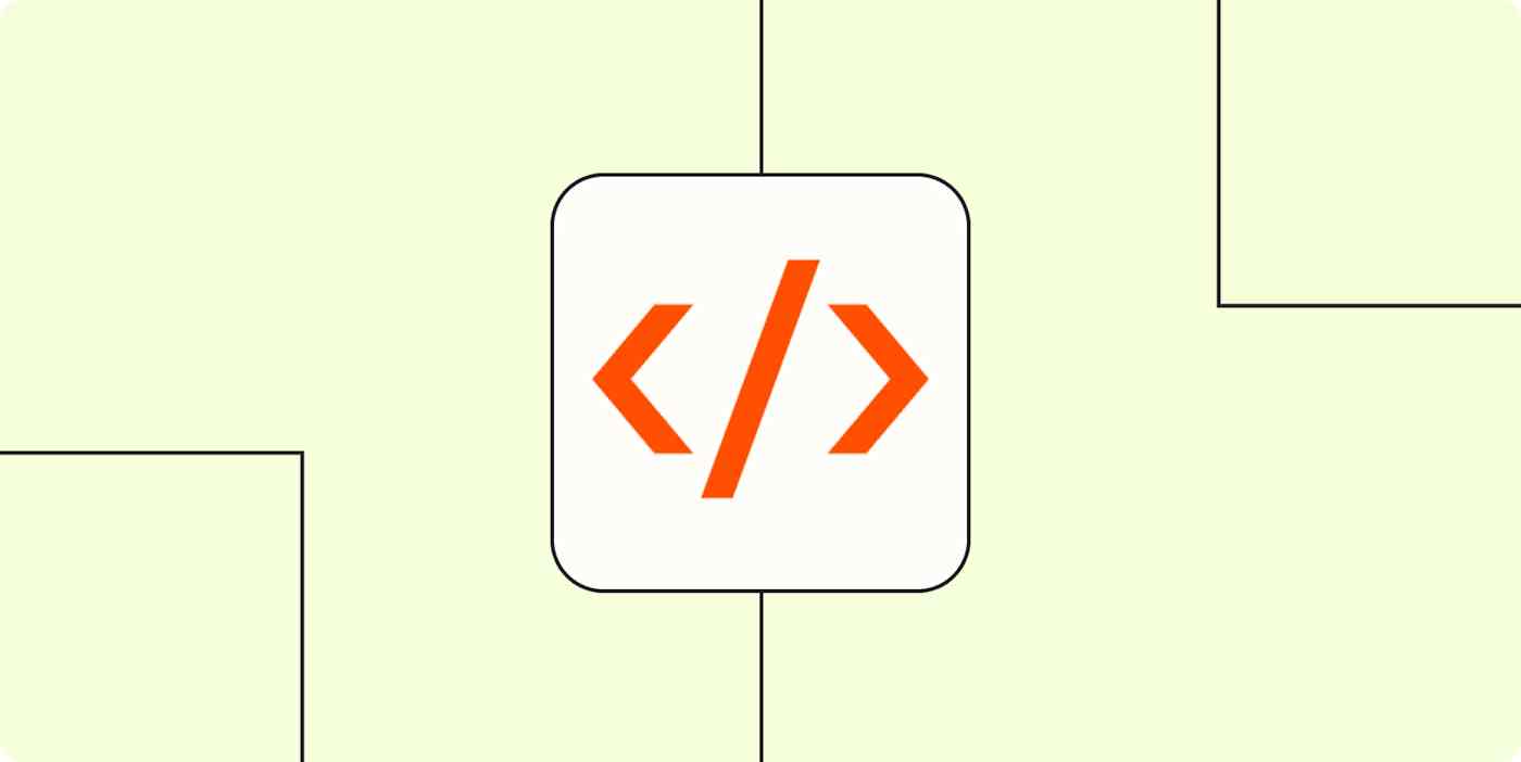 A hero image with the Code by Zapier app logo on a light orange background.