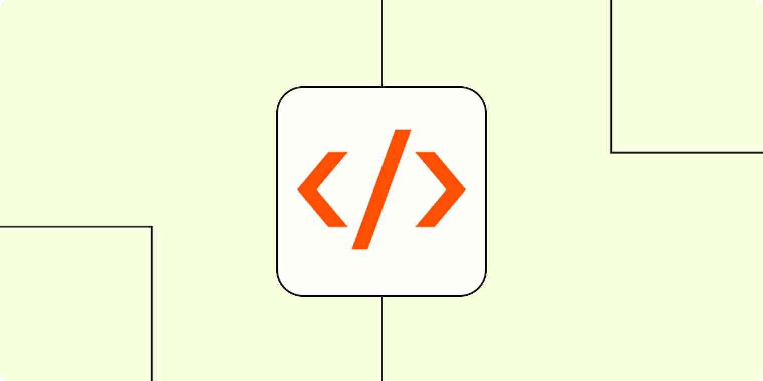 A hero image with the Code by Zapier app logo on a light orange background.