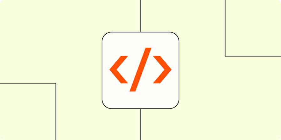 A hero image with the Code by Zapier app logo on a light orange background.