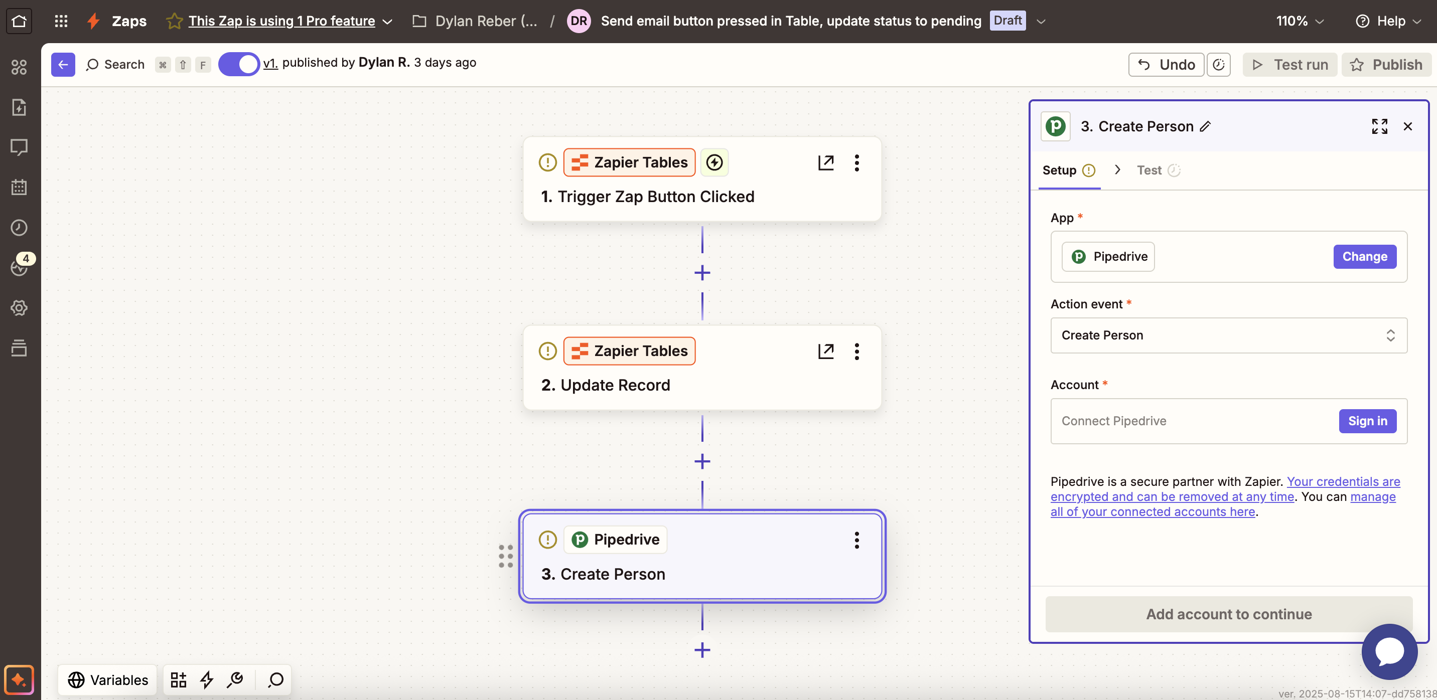 Screenshot of the Zapier workflow interface