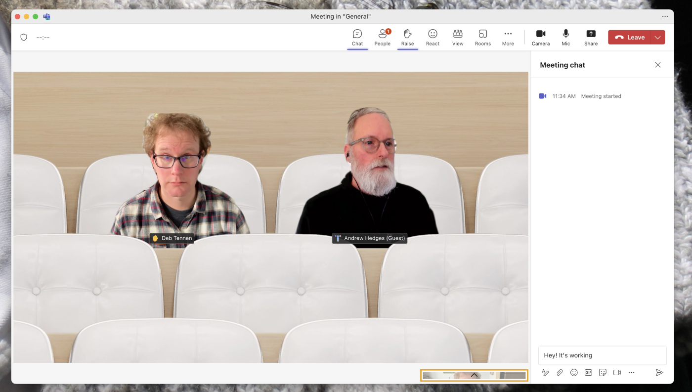 Together Mode in Microsoft Teams: four people virtually sitting in a lecture hall