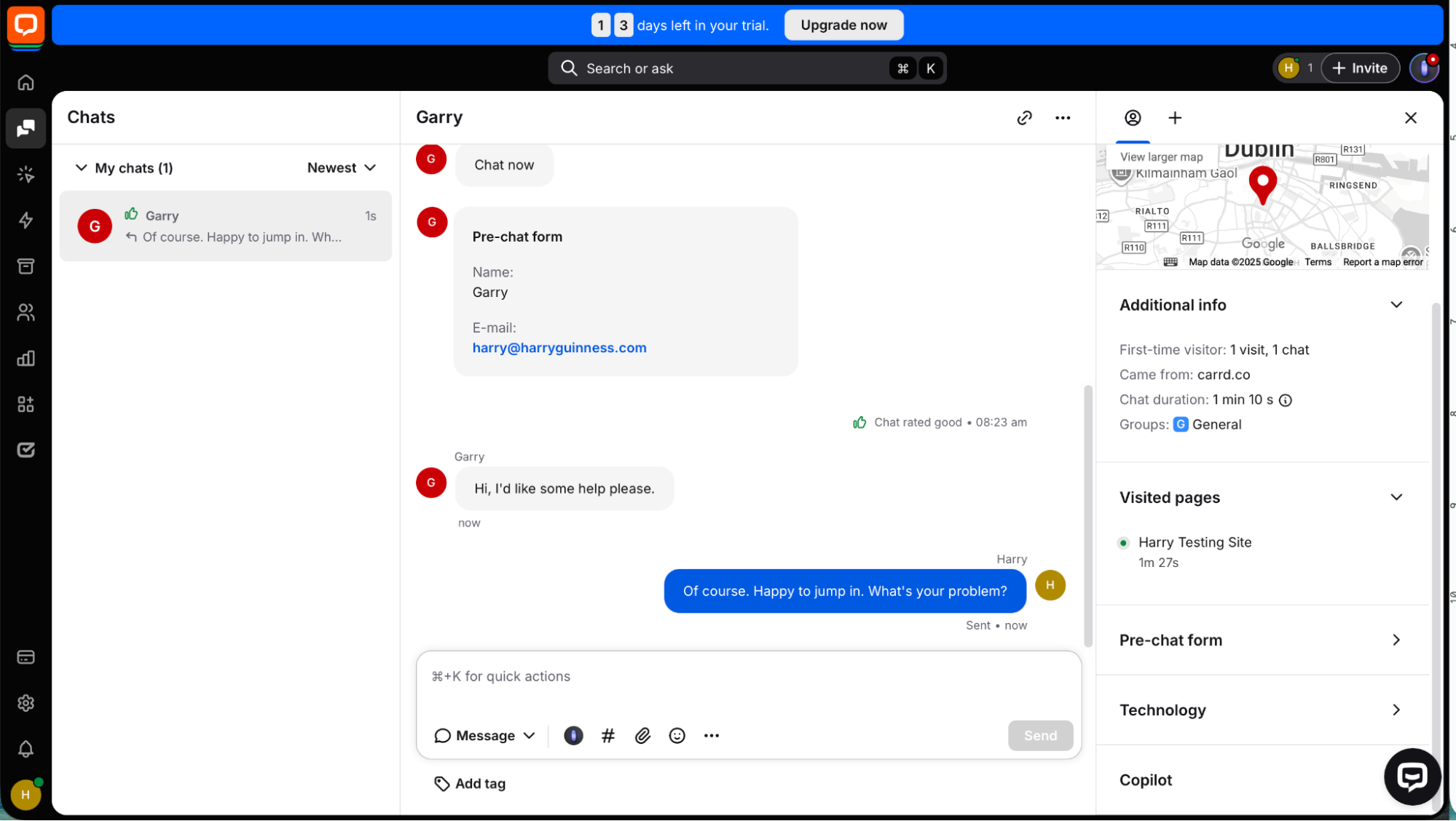 LiveChat, our pick for the best customer support live chat app for overall functionality