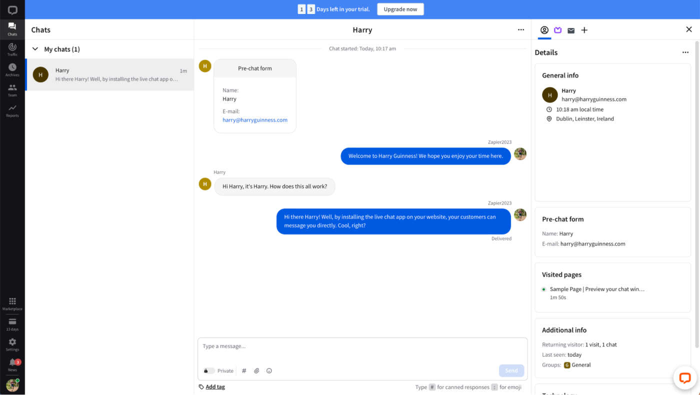 LiveChat, our pick for the best customer support live chat app for overall functionality