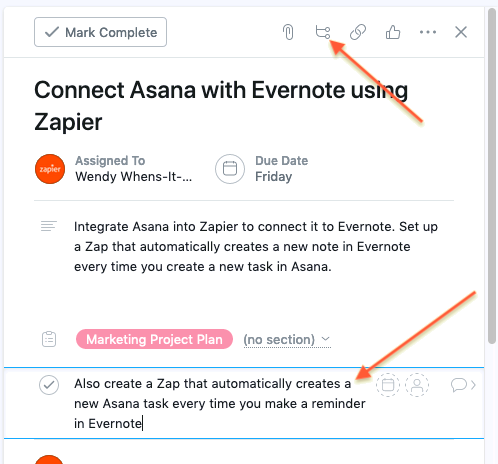 Add subtask in Asana