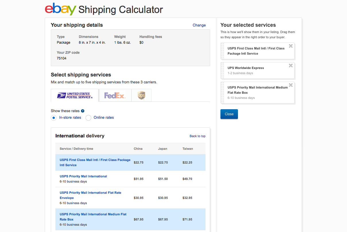 eBay Shipping Calculator