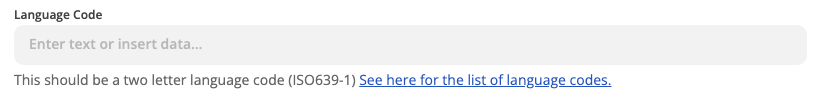 A field labeled "Language Code".
