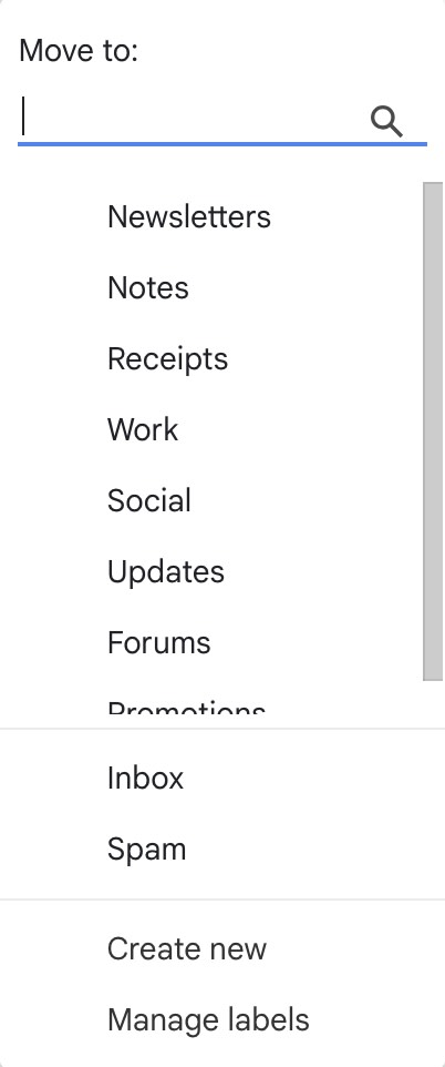 Screenshot of folders on Gmail.