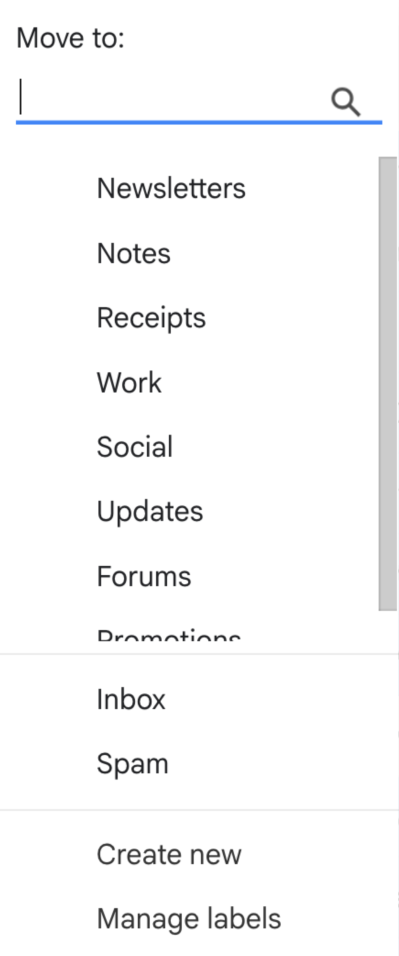 Screenshot of folders on Gmail.