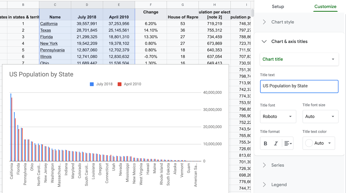 Google Sheets axis labels