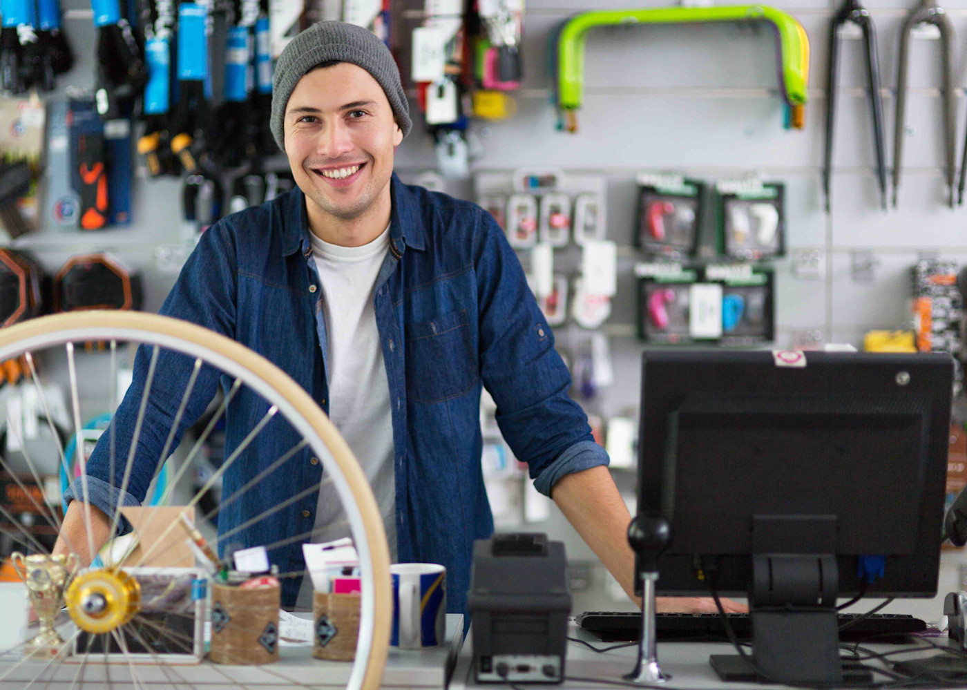 A man in a bike shop