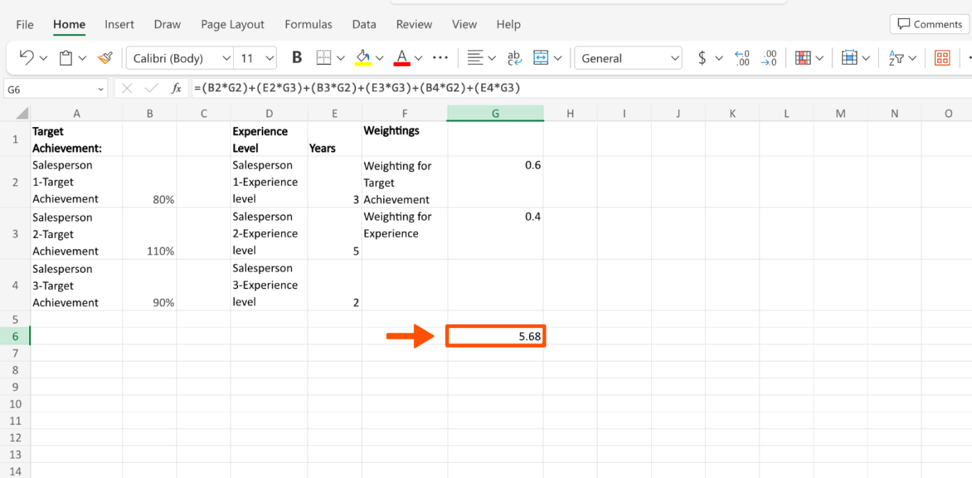 Screenshot of how to enter formulas in Excel using cell references, step five
