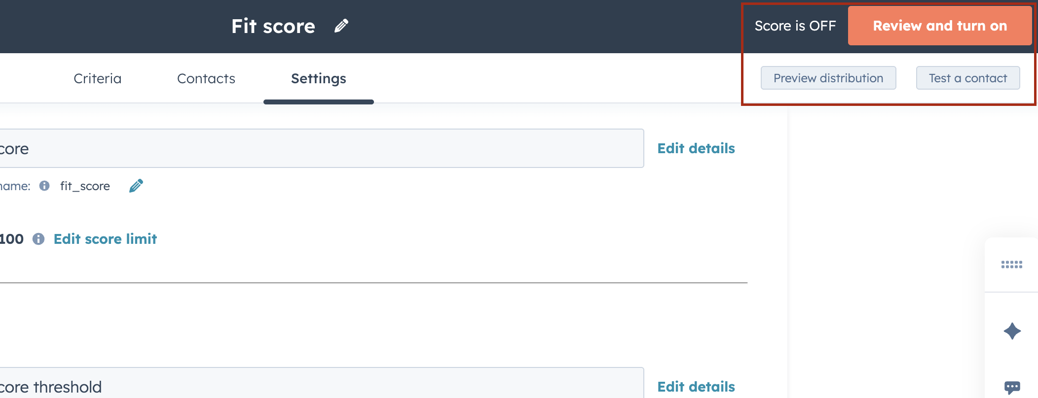 A screenshot of the HubSpot lead scoring interface.