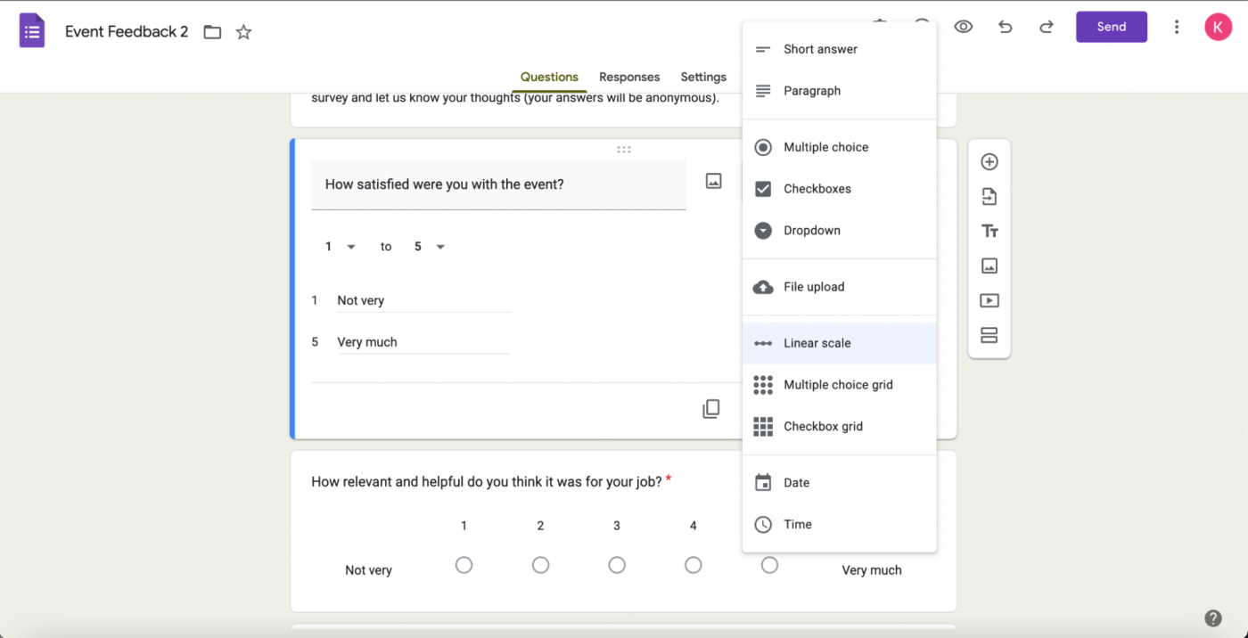 Google Forms question types