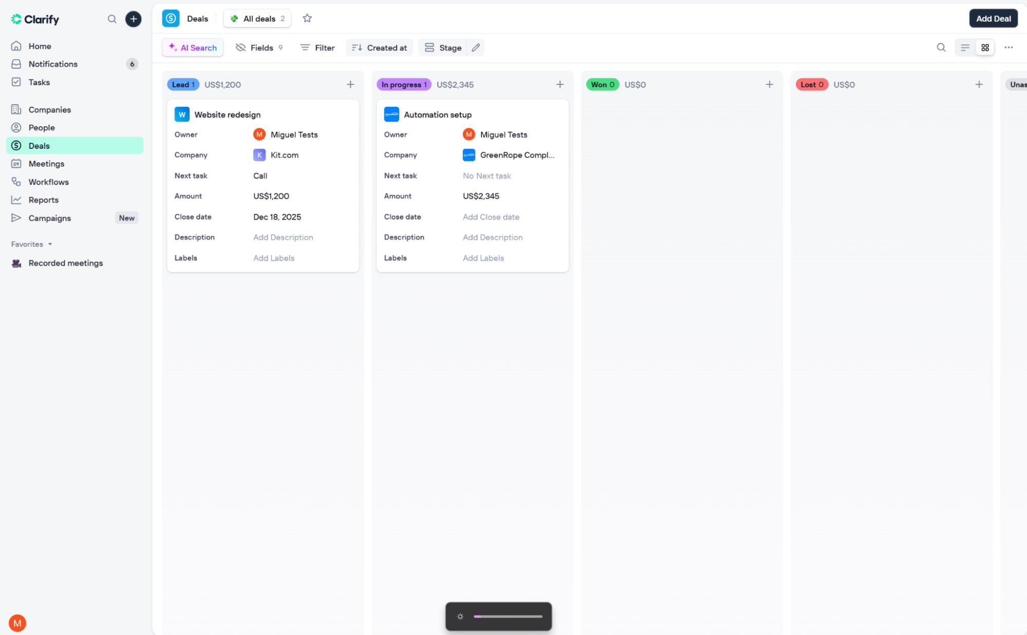 Clarify, our pick fort the best free AI-native CRM