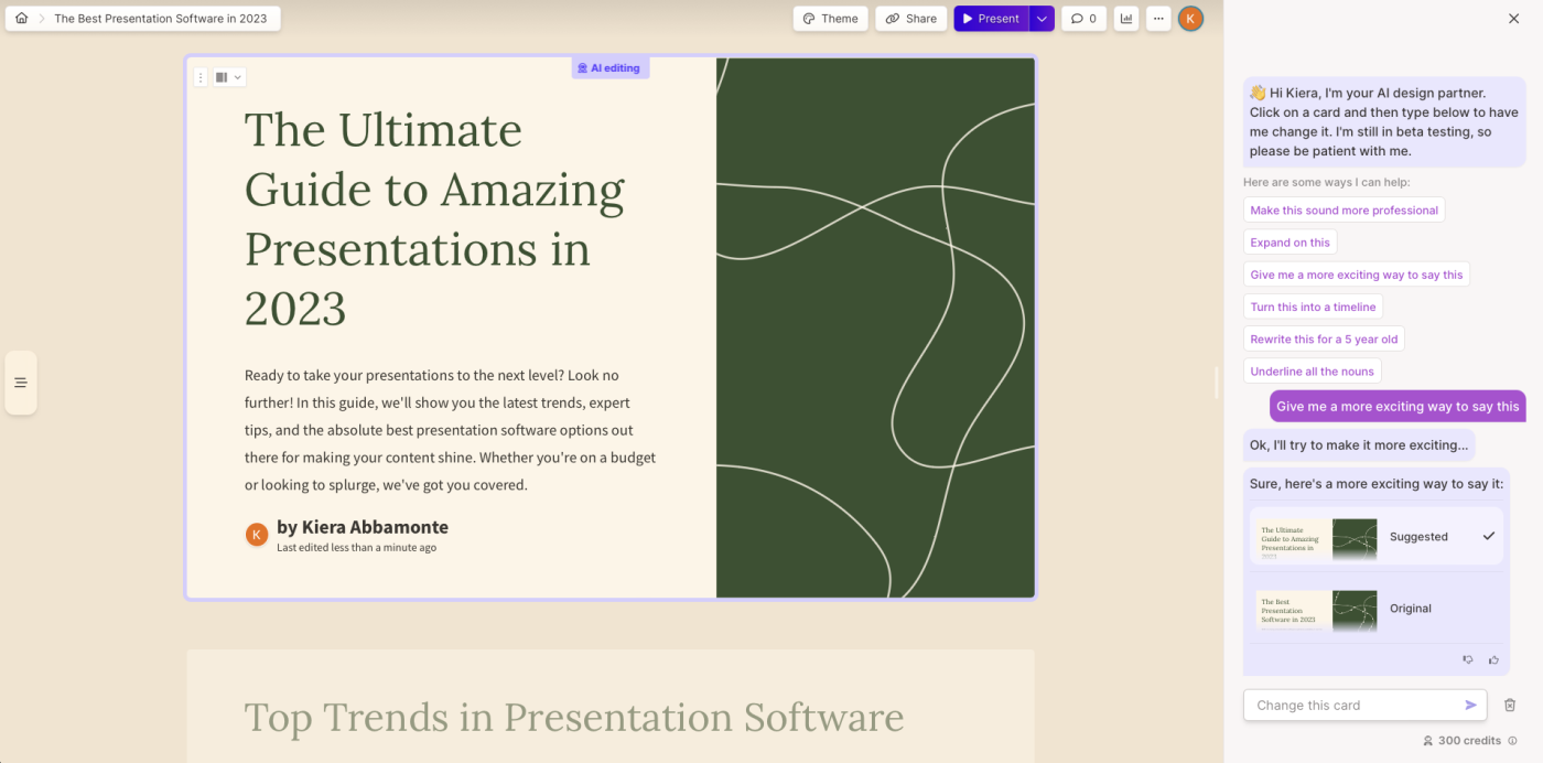 Gamma, our pick for the best digital marketing tool for creating presentations with generative AI.