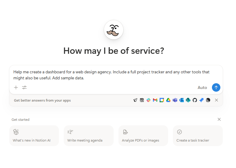 Typing a prompt into Notion Agents