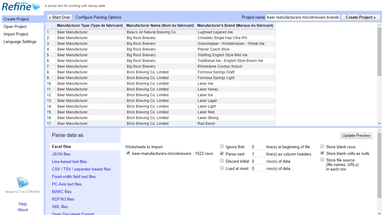 OpenRefine Import Data