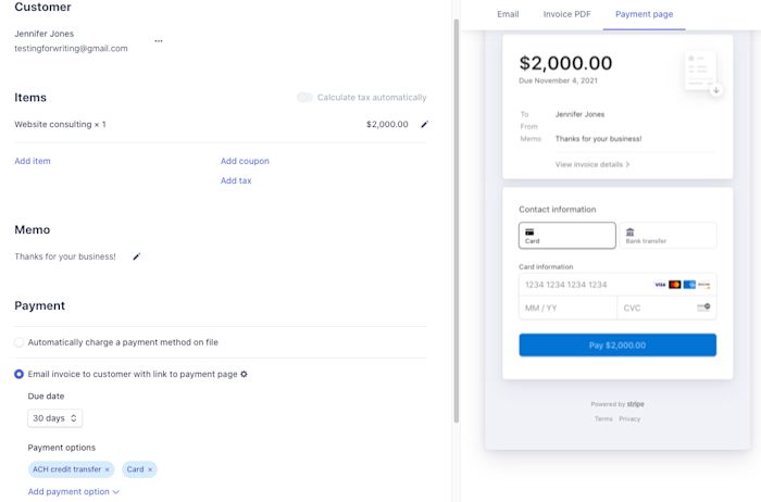 Stripe wire transfer payments