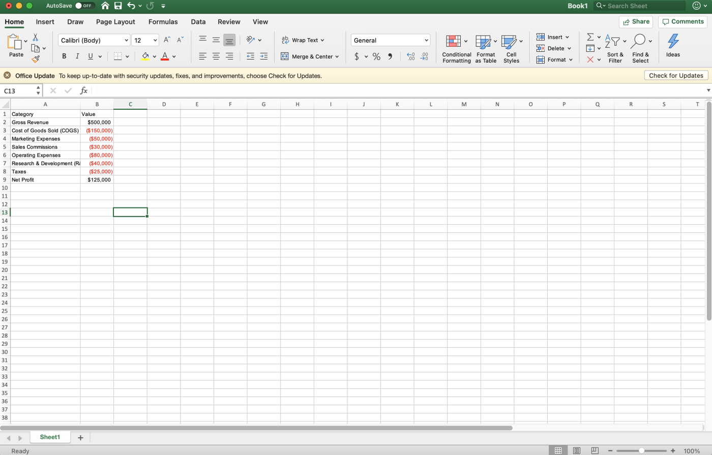 Image showing values added to an Excel chart