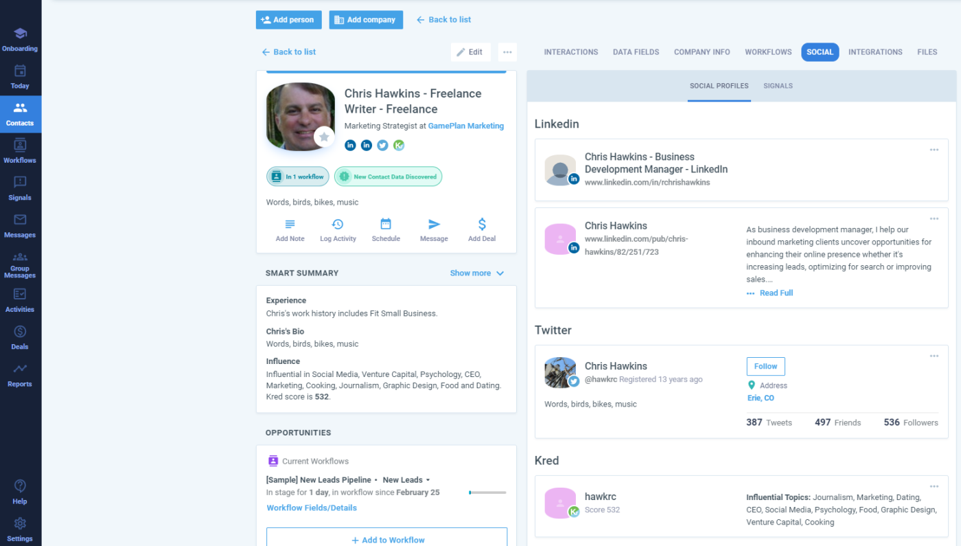 A screenshot of Nimble, our pick for the best CRM for customer prospecting