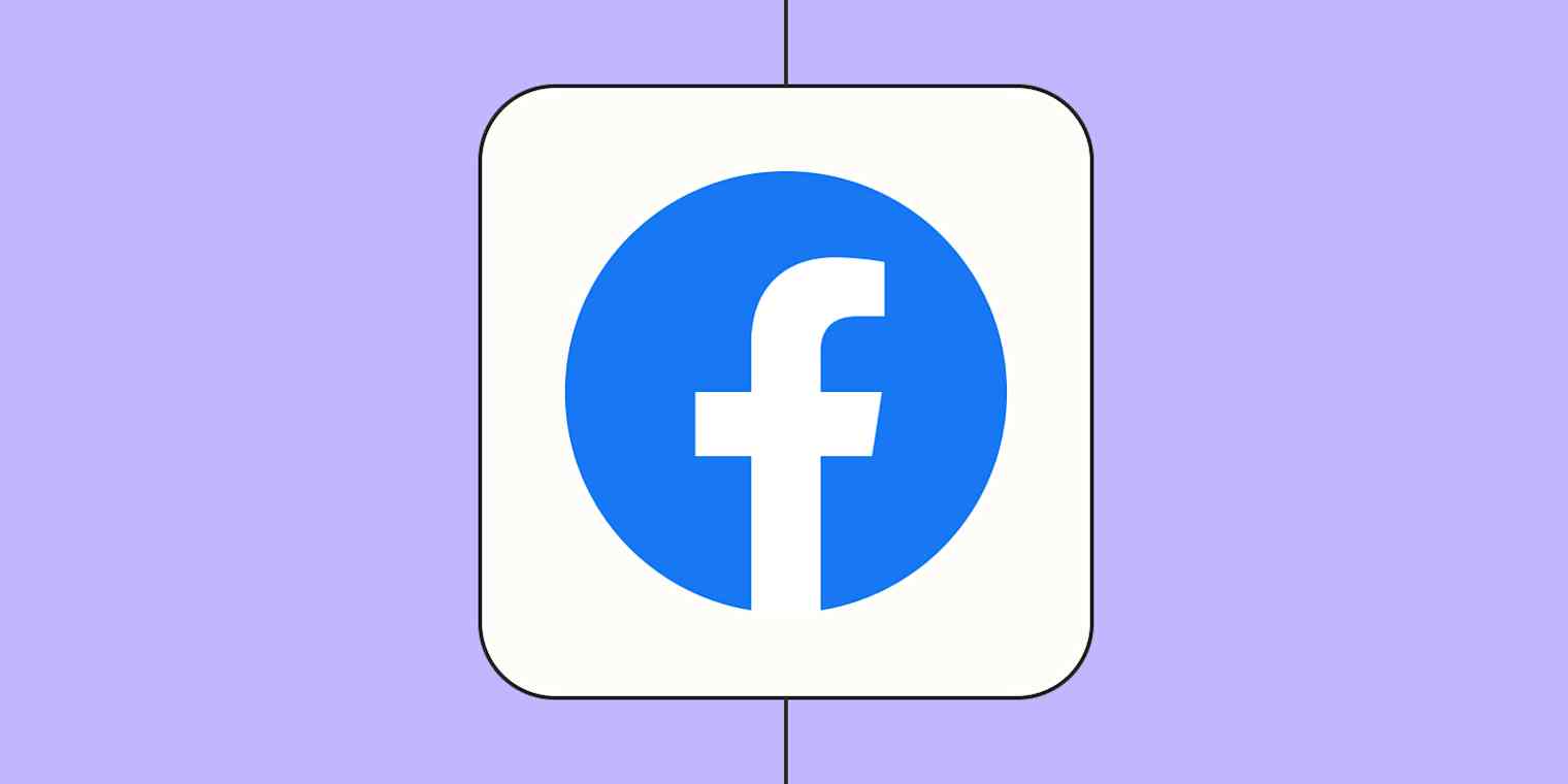 A hero image of the Facebook app logo on a light purple background.