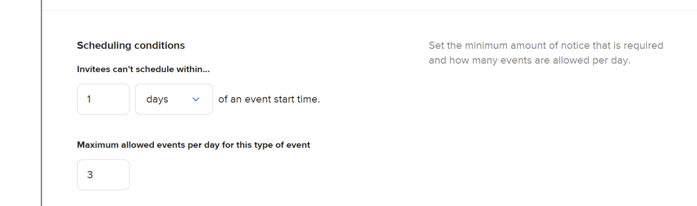 Adding the minimum amount of notice for a meeting in Calendly